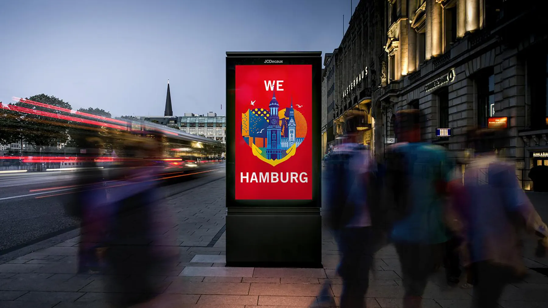 Digital City Light Poster mit Eigenwerbung von WallDecaux am Jungfernstieg in Hamburg.