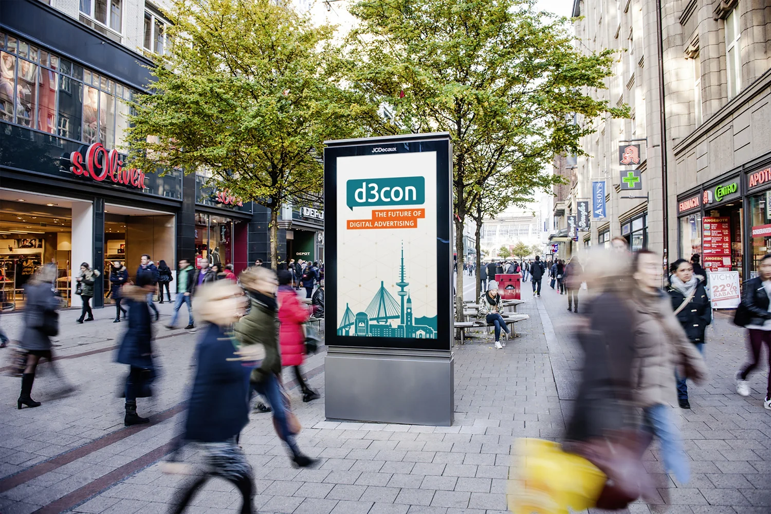 Digital City Light Poster zeigt Werbung für d3con 2023.