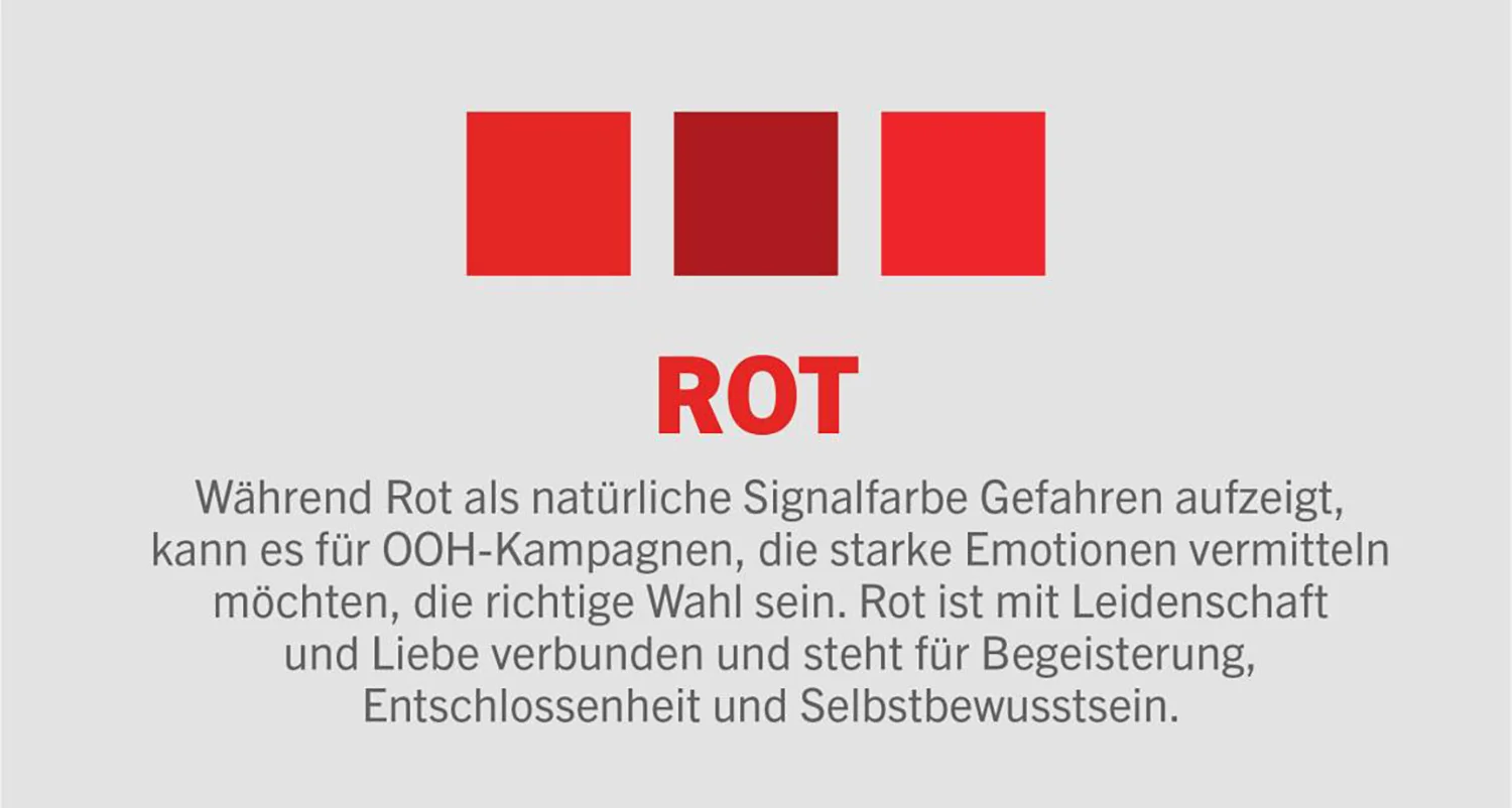 Beschreibung der Farbbedeutung von Rot mit Beispielen unterschiedlicher Rottöne.