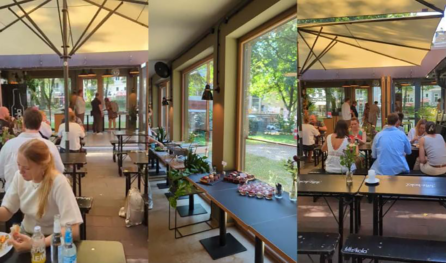 Collage aus drei Bildern vom Lunch beim WallDecaux Premium Programmatic Wissens-Event im Grünen Jäger im Hamburg.