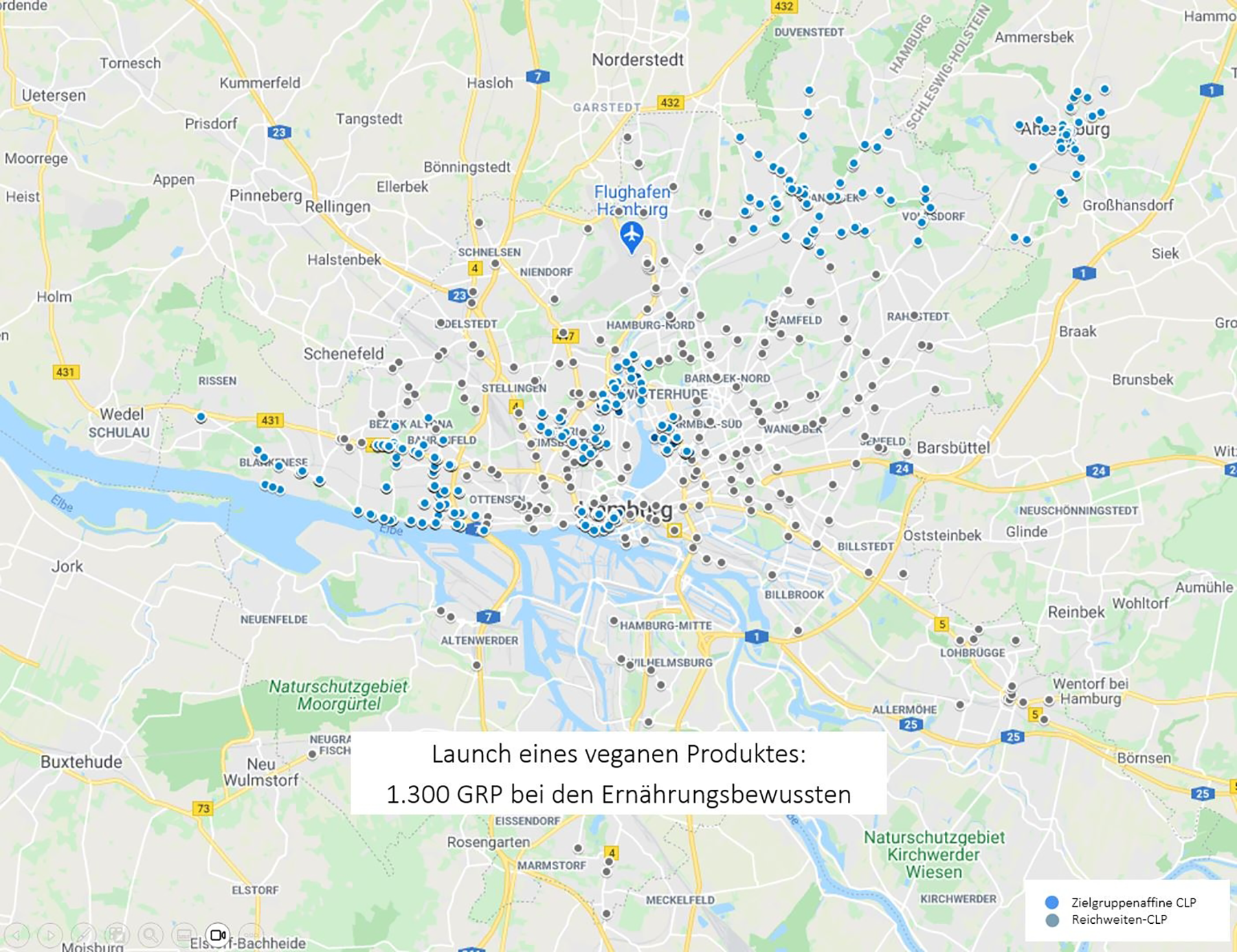 Eine Karte zeigt Menge an Standorten ausgewählter City Light Poster in der Stadt.