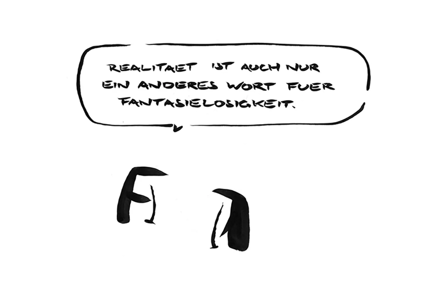 Tusche-Cartoon mit Pinguinen von META BENE.